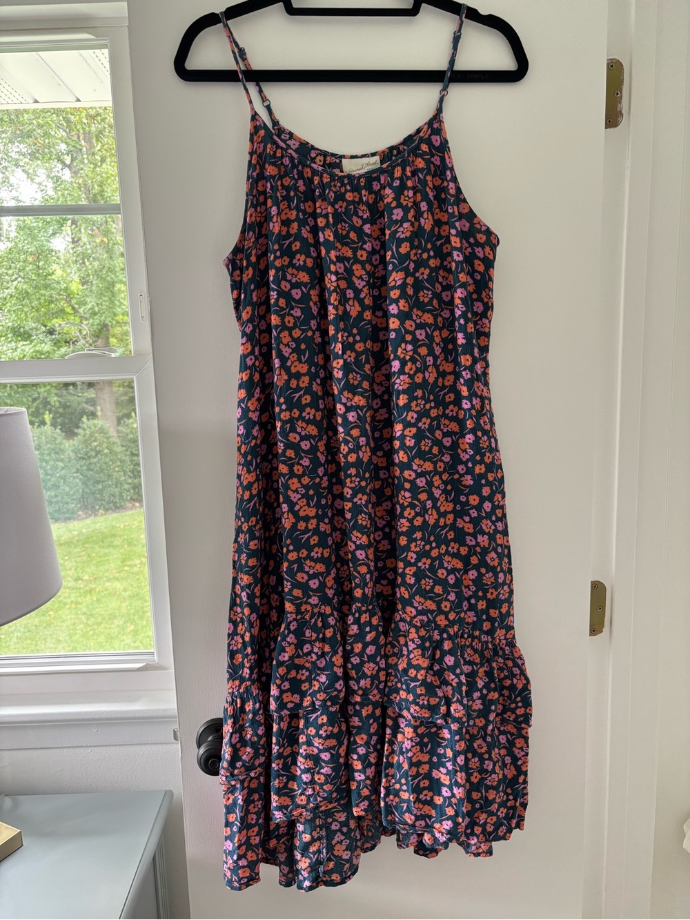 Universal Thread Navy Midi Dress with Coral & Pink Floral Print